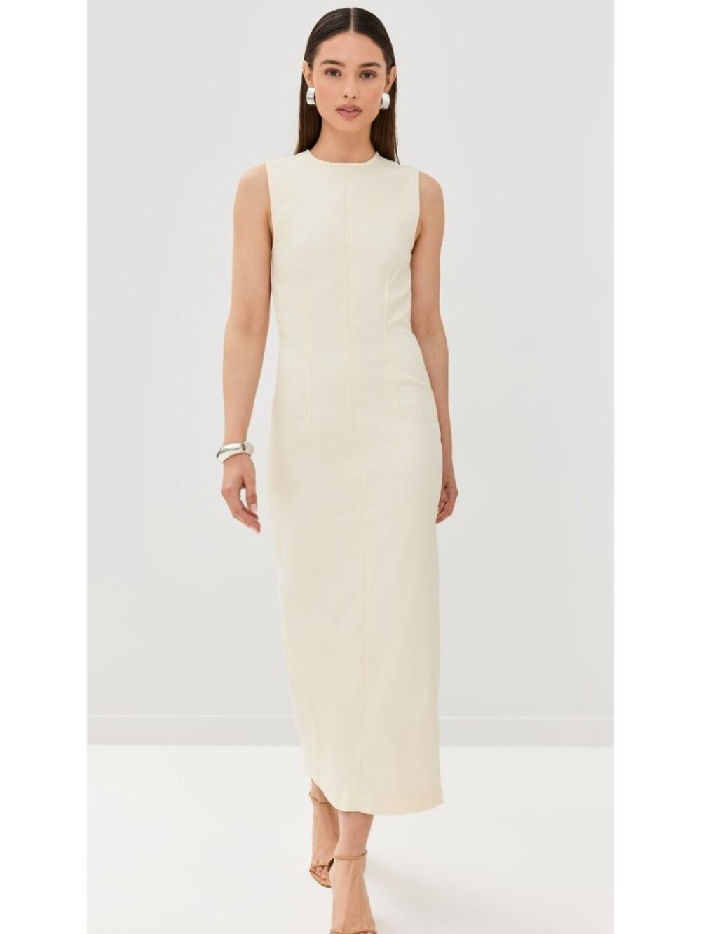 NWT Reformation Kendi Denim Midi in Fior Di Latte Sleeveless Stretch Dress 6